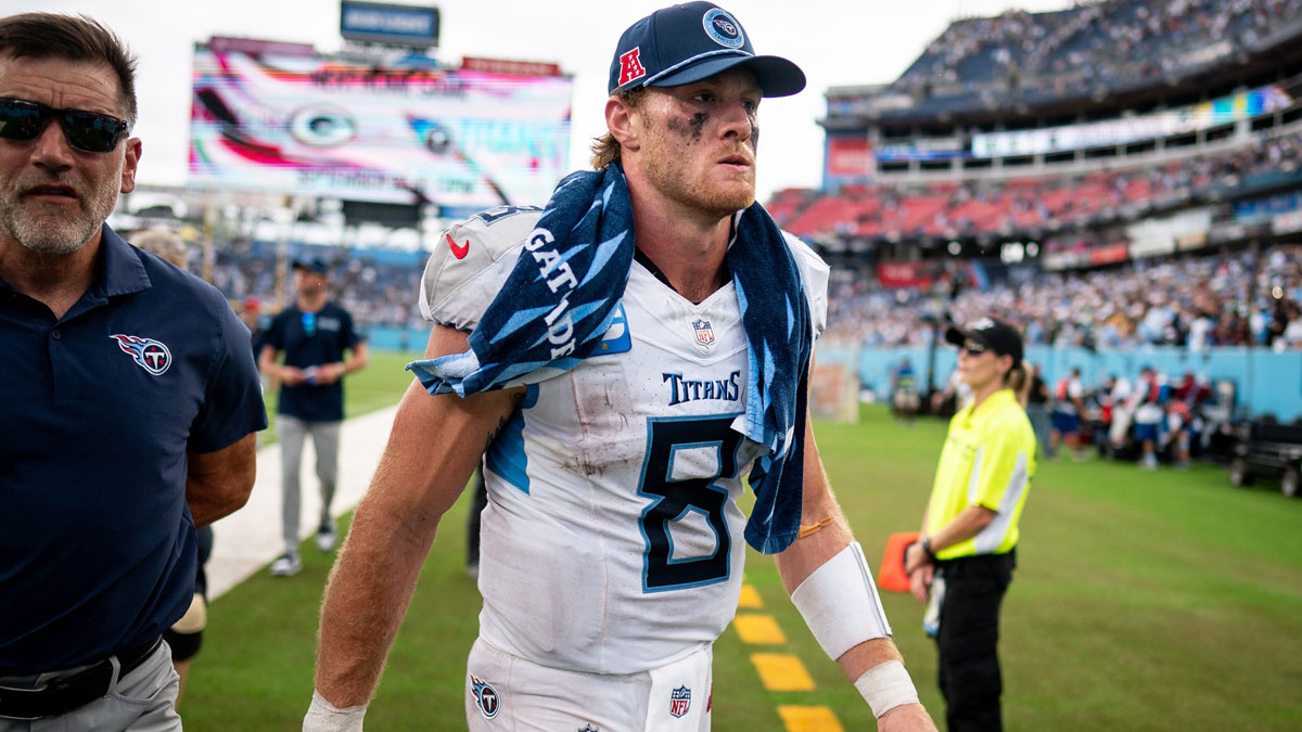 Tennessee Titans quarterback Will Levis (8) exits the field after losing 24-17 to the New York Jets in their home opener.
