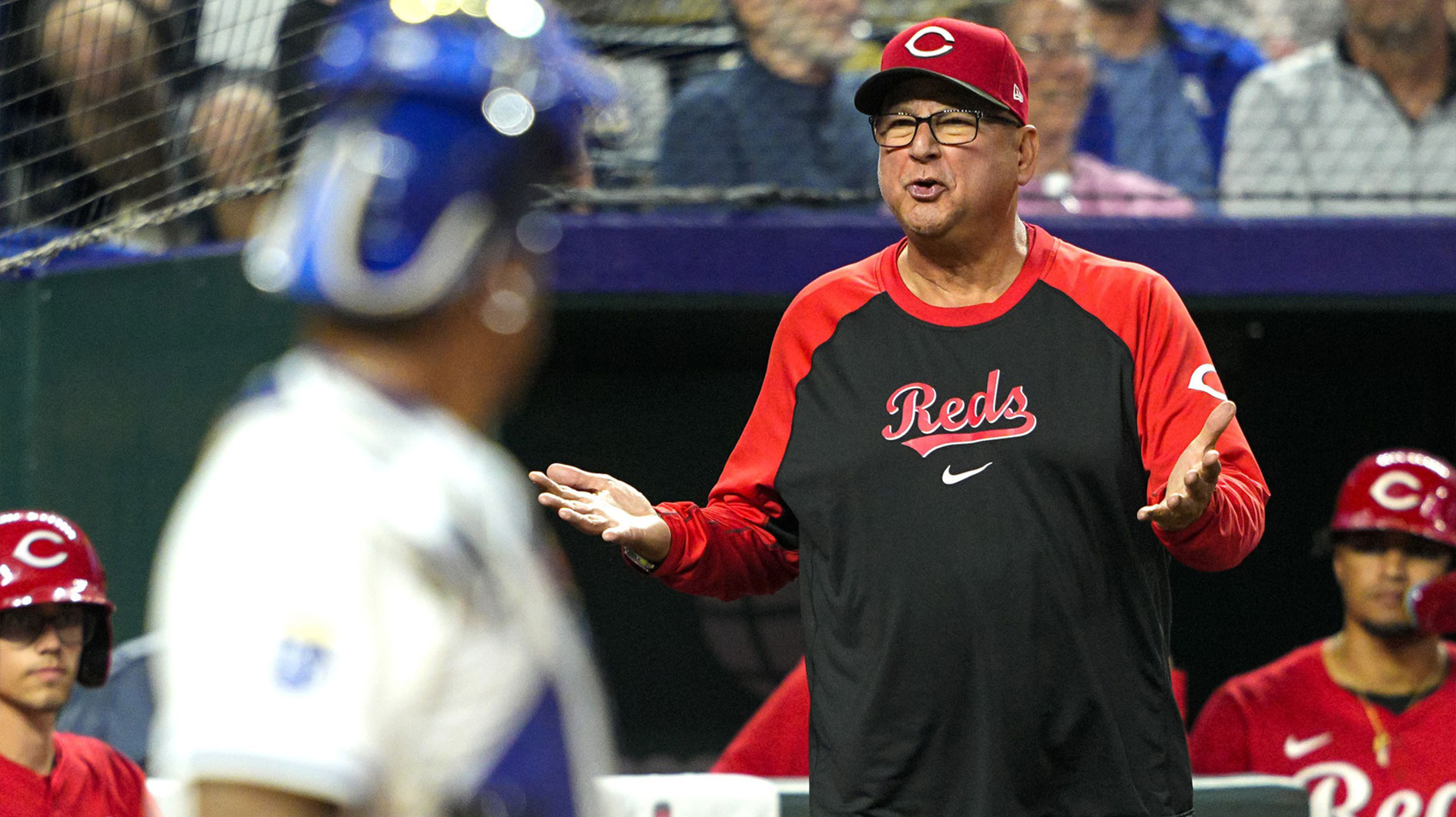 Cincinnati Reds manager Terry Francona (77) is ejected during the ninth inning.