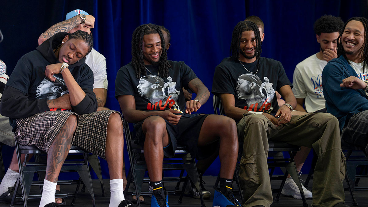 Oklahoma City Thunder's Jalen Williams, Cason Wallace , Isaiah Joe, and Jaylin Williams show off their watches given to them by Shai Gilgeous-Alexander