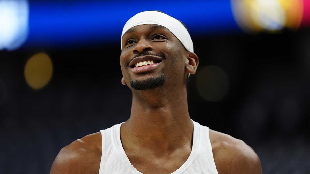 Thunder guard Shai Gilgeous-Alexander (2) reacts before the game against the Denver Nuggets during game three of the second round for the 2025 NBA Playoffs at Ball Arena