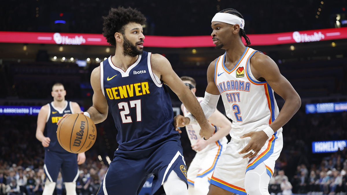 Denver Nuggets goalkeeper Jamal Murray (27) leads against the Thunder of Oklahoma City Shai Gilgeous-Alexander (2) in the second trimester at the Paycc Center.