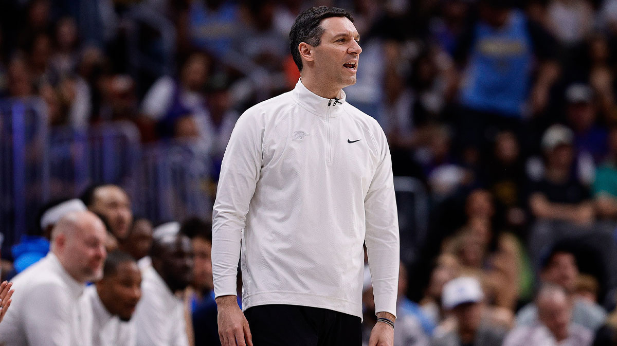 Thunder head coach Mark Daigneault in the second quarter against the Denver Nuggets during game four of the second round of the 2025 NBA Playoffs at Ball Arena