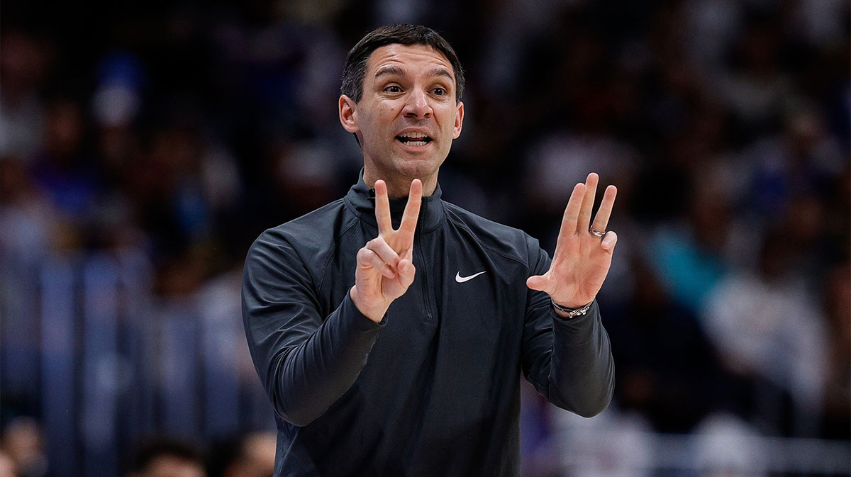 Thunder head coach Mark Daigneault gestures in the third quarter against the Denver Nuggets during game six of the second round for the 2025 NBA Playoffs at Ball Arena