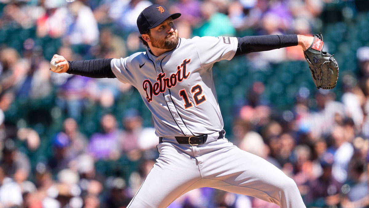 Detroit Tigers starting pitcher Casey Mize (12) delivers a pitch in the fourth inning against the Colorado Rockies at Coors Field