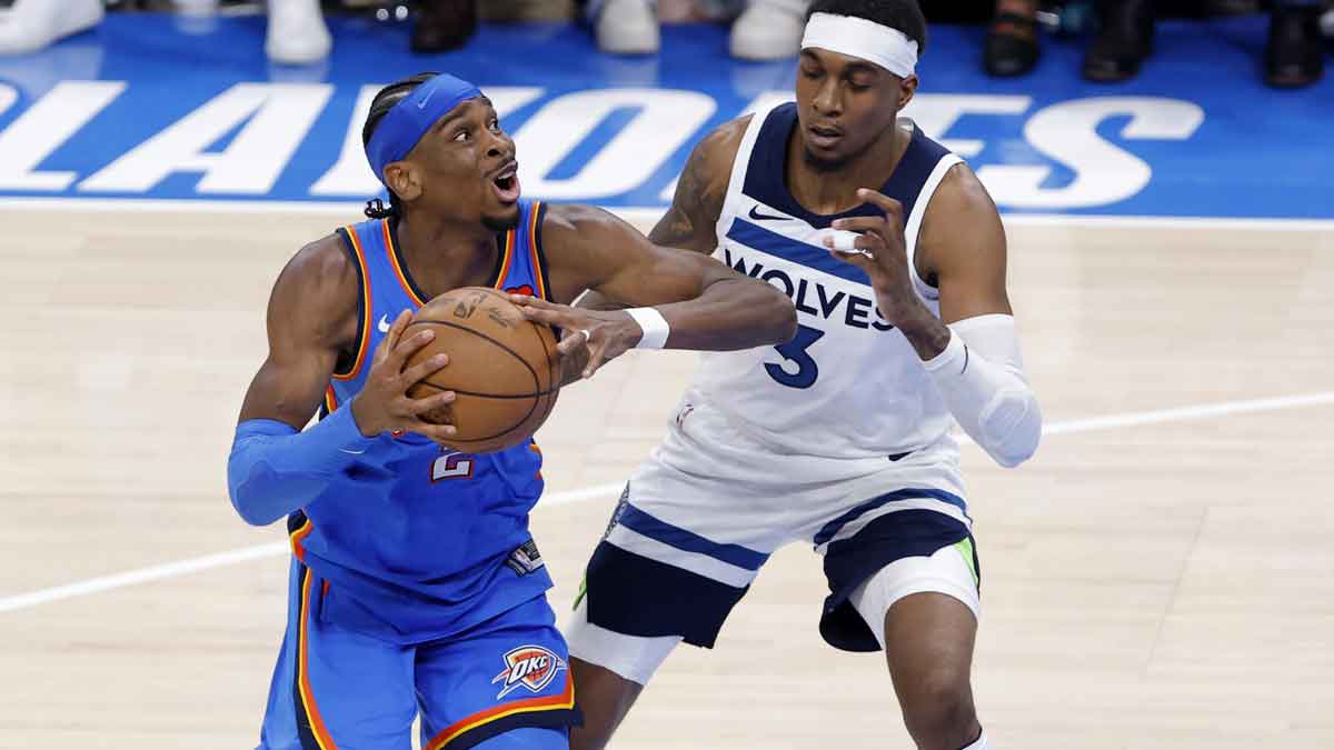 Timberwolves' Jaden McDaniels defends Thunder's Shai Gilgeous-Alexander