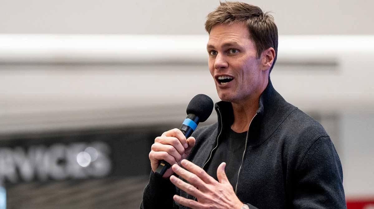 Tom Brady appears at American Dream for the grand opening of Card Vault by Tom Brady, a sports card and memorabilia retailer, East Rutherford, Friday, Apr. 11, 2025.