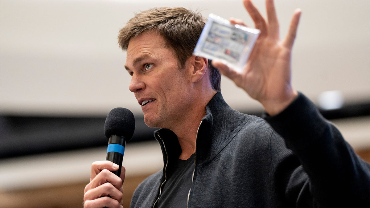 Tom Brady appears at American Dream for the grand opening of Card Vault by Tom Brady, a sports card and memorabilia retailer, East Rutherford, Friday, Apr. 11, 2025.