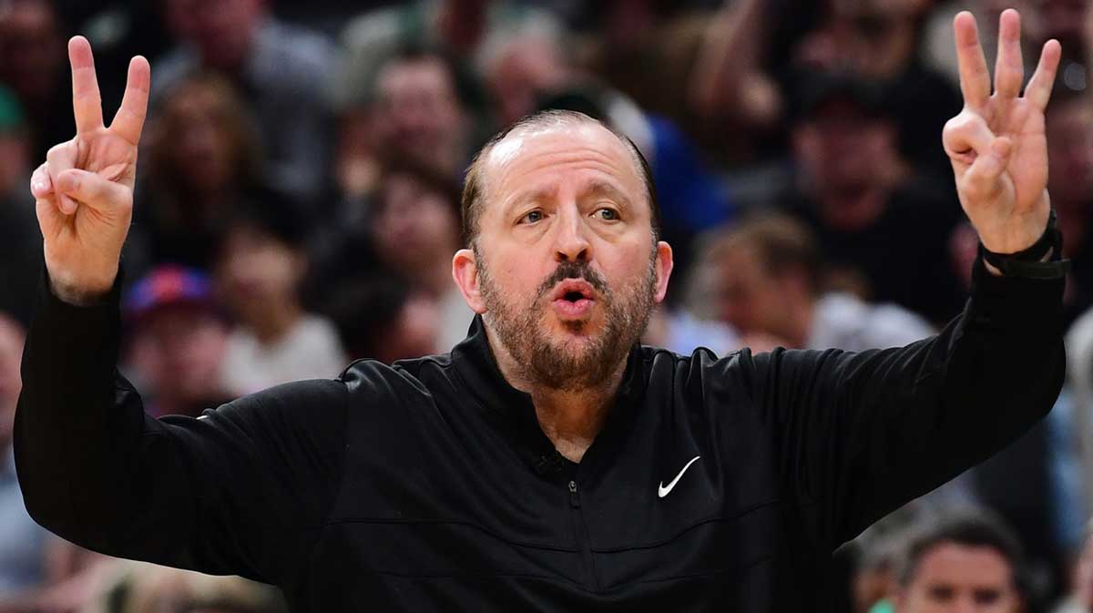 New York Knicks head coach Tom Thibodeau in the first half during game five of the second round for the 2025 NBA Playoffs against the Boston Celtics at TD Garden.