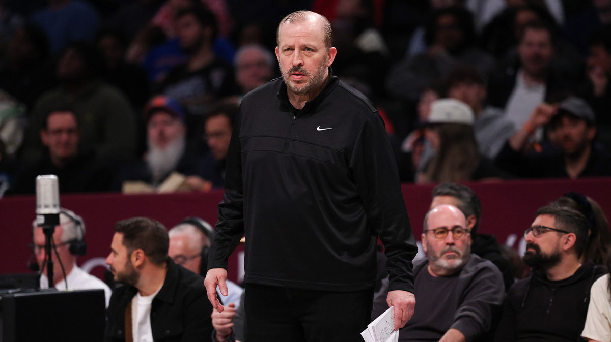 New York Knicks head coach Tom Thibodeau looks on during the first half against the Brooklyn Nets at Barclays Center.