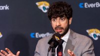 Director of Football Strategy Tony Khan for the Jacksonville Jaguars answered questions during the press conference where they announced James Gladstone as the general manager Monday morning February 24, 2025 at the Miller Electric Center in Jacksonville, Fla.