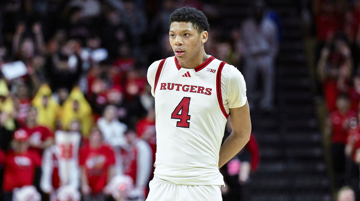 Rutgers Scarlet Knights guard Ace Bailey (4) during the second half against the USC Trojans at Jersey Mike's Arena.