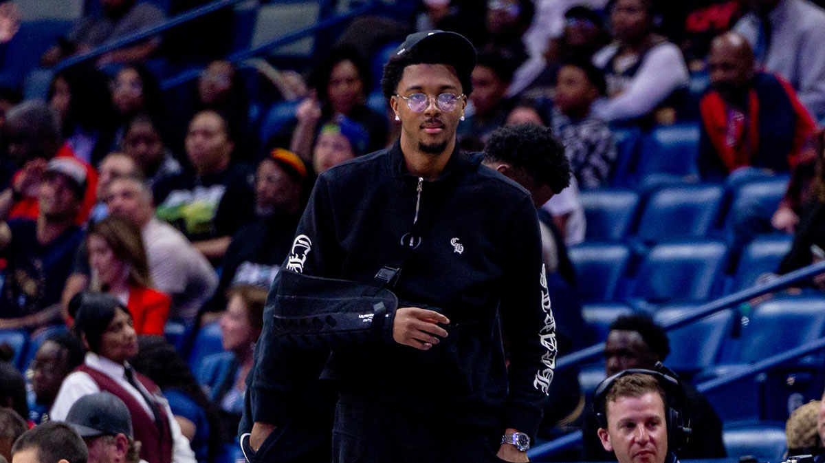 New Orleans Pelicans guard Trey Murphy III (25) looks on against the Miami Heat during the second half at Smoothie King Center.