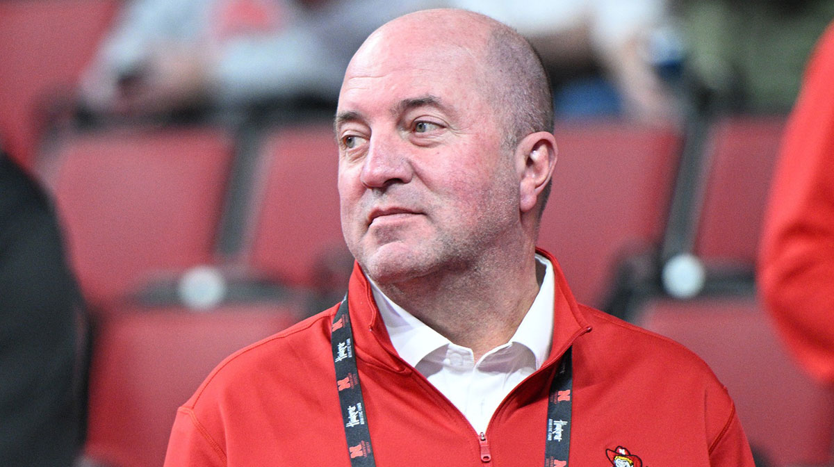 Nebraska Cornhuskers athletic director Troy Dannen watches the game between the Nebraska Cornhuskers and the Minnesota Golden Gophers during the first half at Pinnacle Bank Arena.