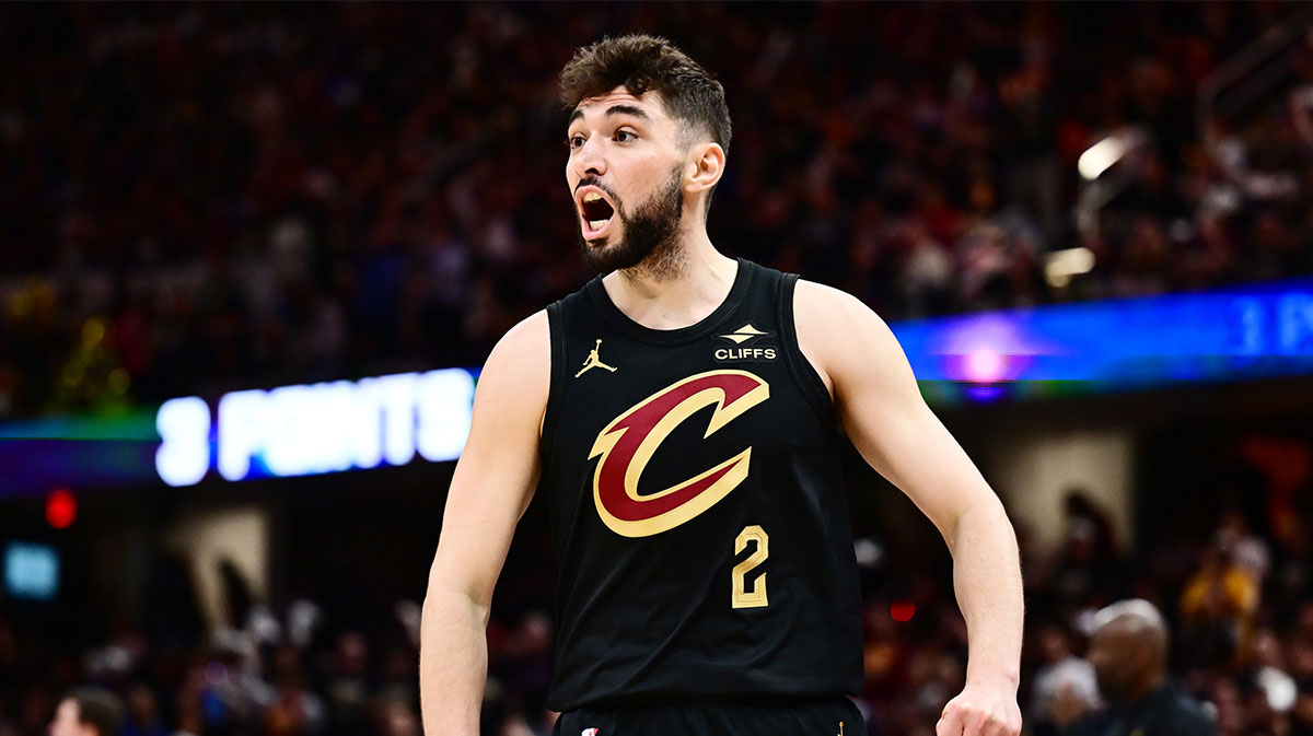Cleveland Cavaliers guard Ty Jerome (2) reacts during the second half against the Indiana Pacers in game five of the second round for the 2025 NBA Playoffs at Rocket Arena.