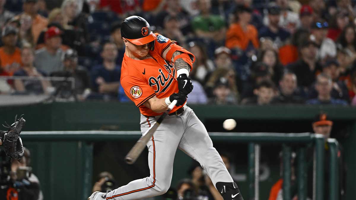 Baltimore Orioles outfielder Tyler O'Neill (9) hits a RBI sacrifice fly against the Washington Nationals during the seventh inning at Nationals Park.