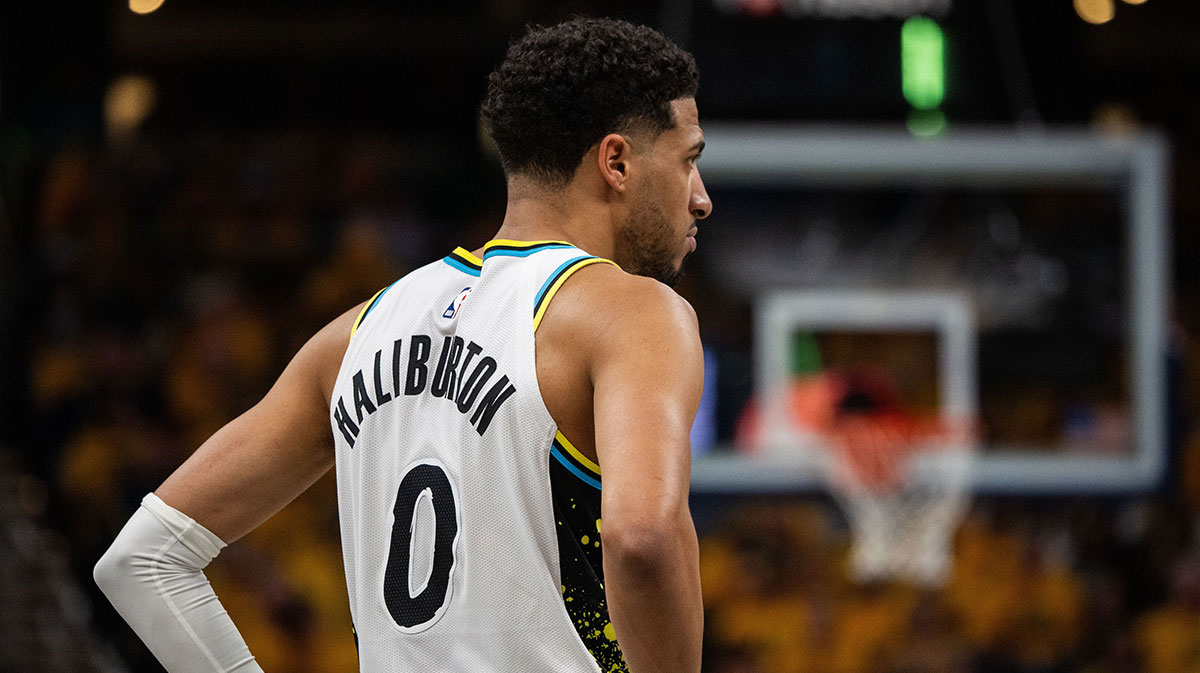 Indiana Pacers guard Tyrese Haliburton (0) during game five of the first round for the 2024 NBA Playoffs against the Milwaukee Bucks at Gainbridge Fieldhouse.