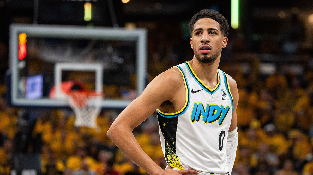 Indiana Pacers guard Tyrese Haliburton (0) during game five of the first round for the 2024 NBA Playoffs against the Milwaukee Bucks at Gainbridge Fieldhouse.