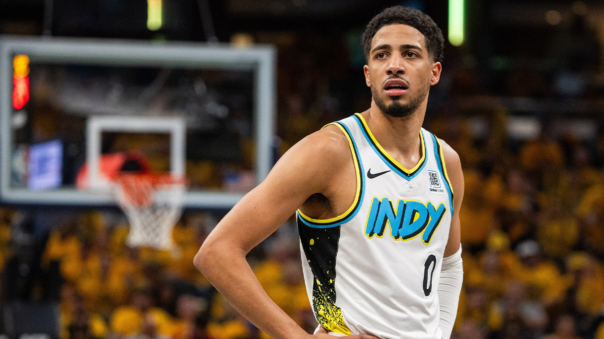 Indiana Pacers guard Tyrese Haliburton (0) during game five of the first round for the 2024 NBA Playoffs against the Milwaukee Bucks at Gainbridge Fieldhouse.