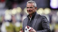 Urban Meyer looks on during the second half the CFP National Championship college football game at Mercedes-Benz Stadium.