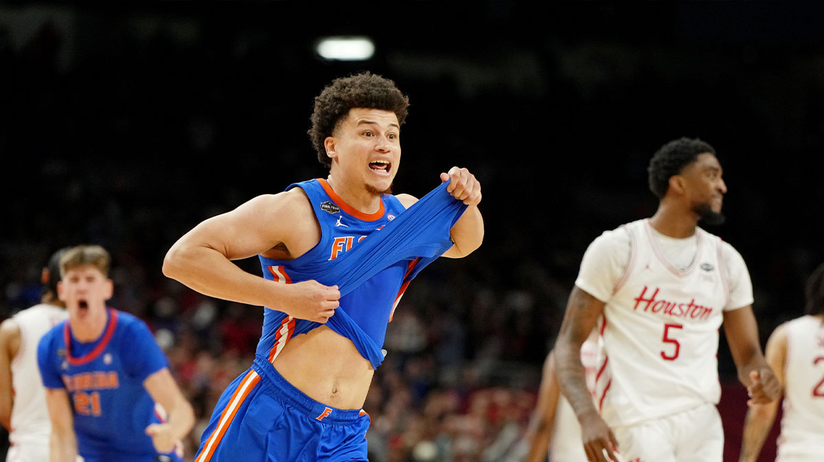 Florida Gators guard Walter Clayton Jr. (1) celebrates after winning the national championship game of the Final Four of the 2025 NCAA Tournament at the Alamodome.