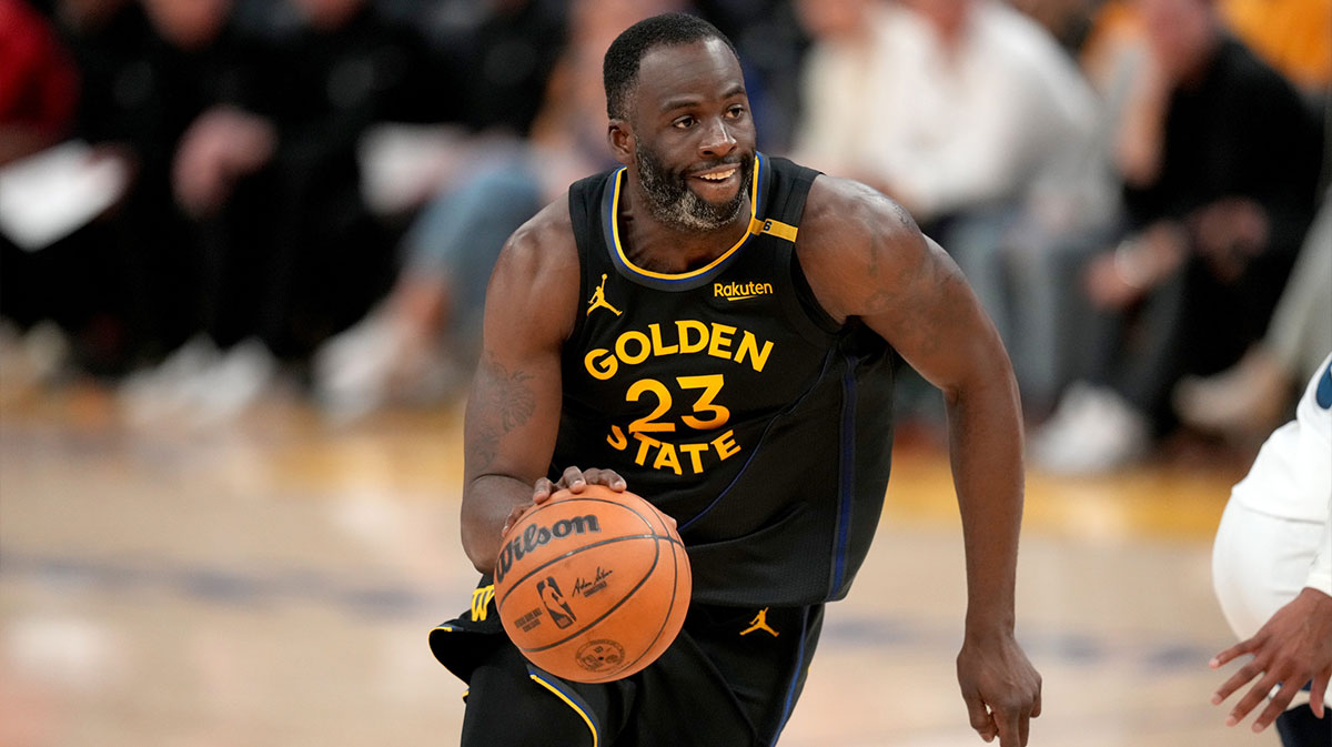 Golden State Warriors forward Draymond Green (23) dribbles the ball against the Minnesota Timberwolves in the fourth quarter during game four of the second round for the 2025 NBA Playoffs at Chase Center.