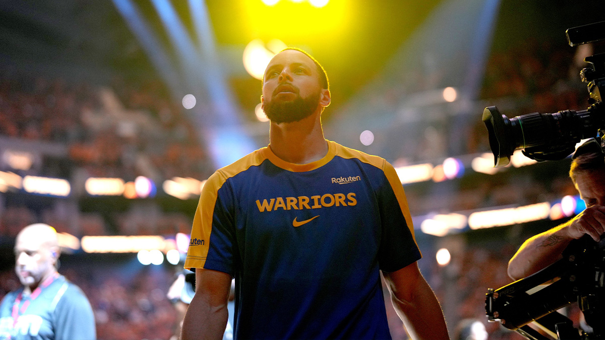 Golden State Warriors guard Stephen Curry (30) is introduced against the Houston Rockets before the start of game six of the first round for the 2025 NBA Playoffs at Chase Center.