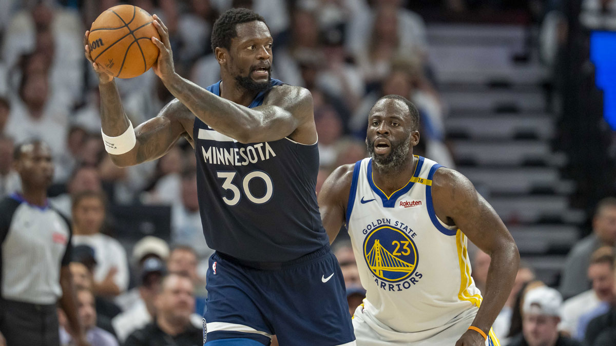 Warriors forward Draymond Green (23) plays defense in the second half during game five of the second round for the 2025 NBA Playoffs at Target Center