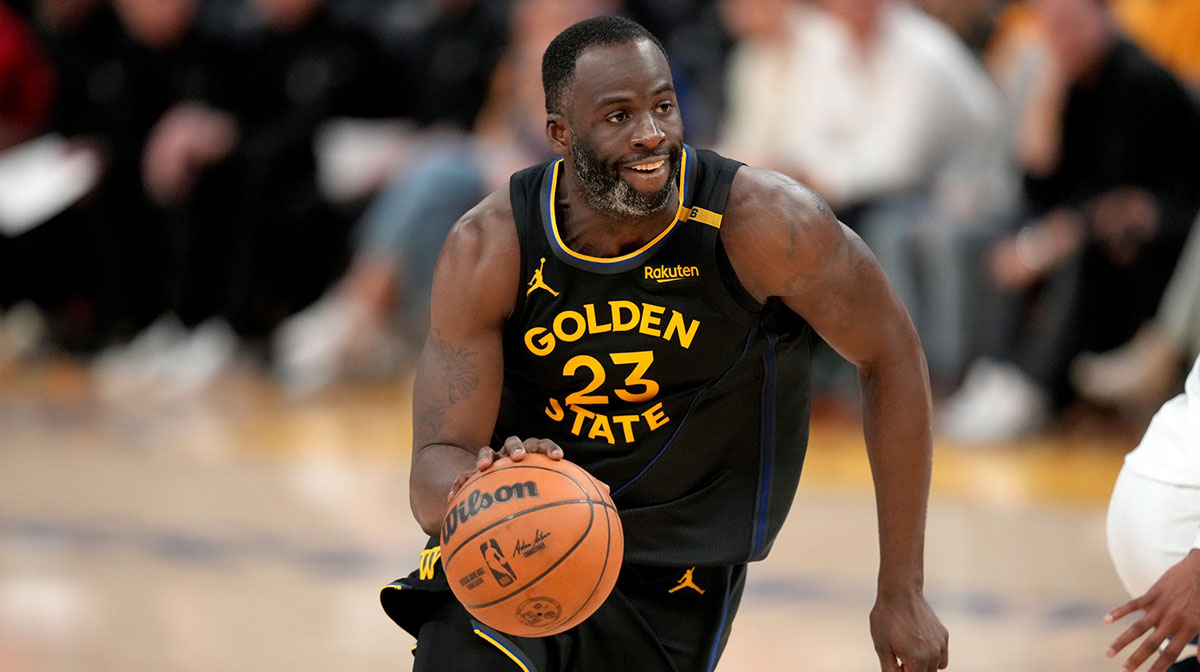 Warriors forward Draymond Green (23) dribbles the ball against the Minnesota Timberwolves in the fourth quarter during game four of the second round for the 2025 NBA Playoffs at Chase Center