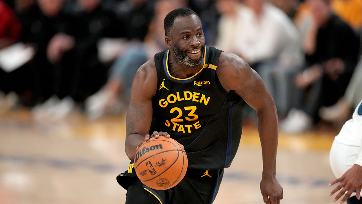 Warriors forward Draymond Green (23) dribbles the ball against the Minnesota Timberwolves in the fourth quarter during game four of the second round for the 2025 NBA Playoffs at Chase Center