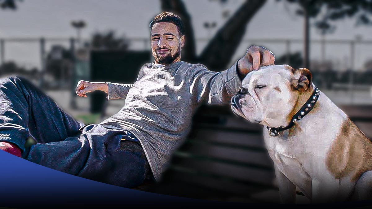 Klay Thompson with his dog Rocco.