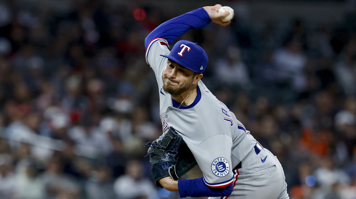 Texas Rangers relief pitcher Luke Jackson (77) pitches in the ninth inning against the Detroit Tigers at Comerica Park.