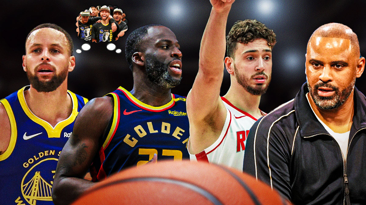 Warriors' Stephen Curry and Draymond Green thinking about 2022 championship run with Alperen Sengun and Ime Udoka next to them