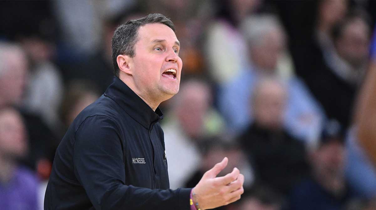 McNeese State Cowboys head coach Will Wade during the first half of a second round men’s NCAA Tournament game against the Purdue Boilermakers at Amica Mutual Pavilion.
