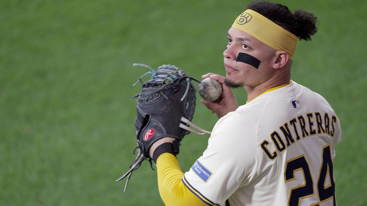 Milwaukee Brewers catcher William Contreras warms up before their game against the Boston Red Sox Tuesday, May 27, 2025 at American Family Field in Milwaukee, Wisconsin.