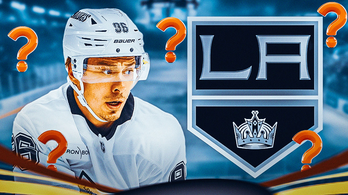 Andrei Kuzmenko with Kings logo and question marks around him, Kings, Free agent, NHL Free agency, Andrei Kuzmenko