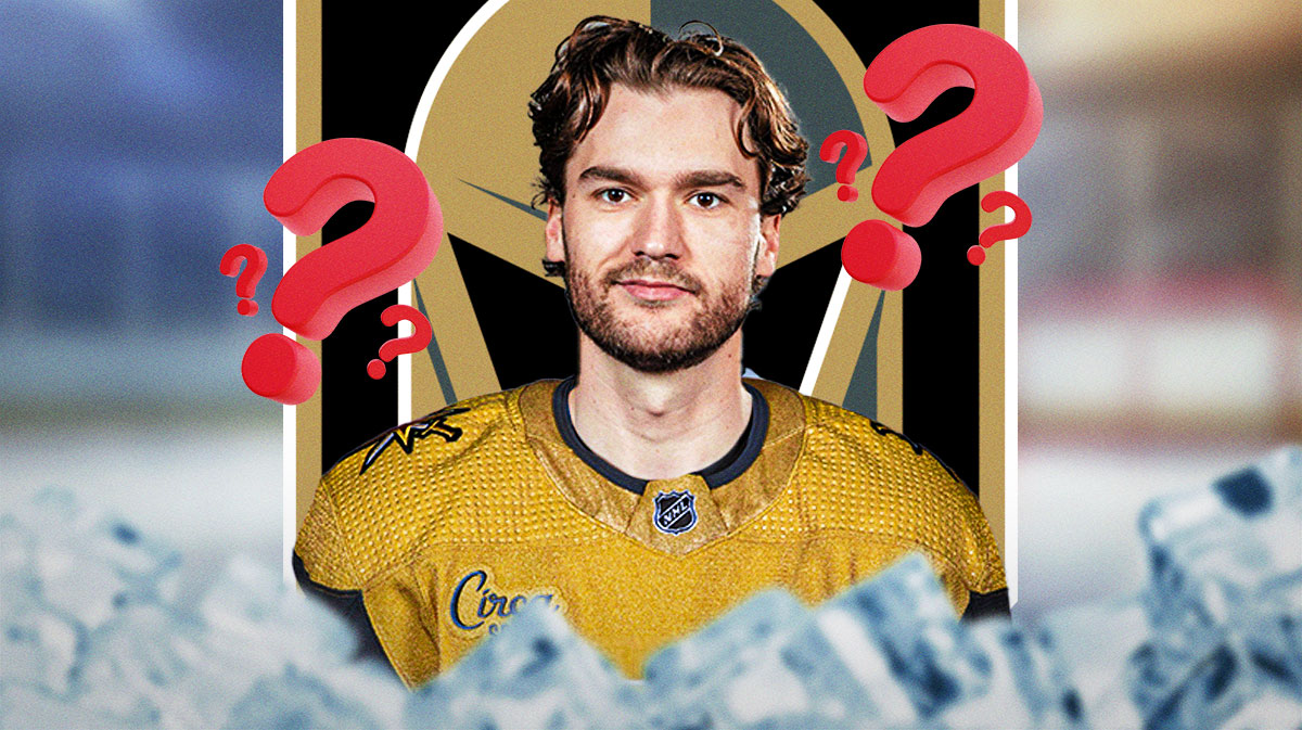 Jonathan Drouin in a golden knights jersey with the golden knights logo plus quesiton marks around him , Avalanche, NHL Free Agency, Free Agent, Jonathan Drouin