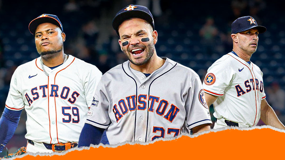 Jose Altuve, Framber Valdez, and Joe Espada Astros
