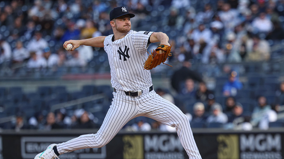 New York Yankees starting pitcher Clarke Schmidt (36) delivers a pitch during the second inning against the Toronto Blue Jays at Yankee Stadium