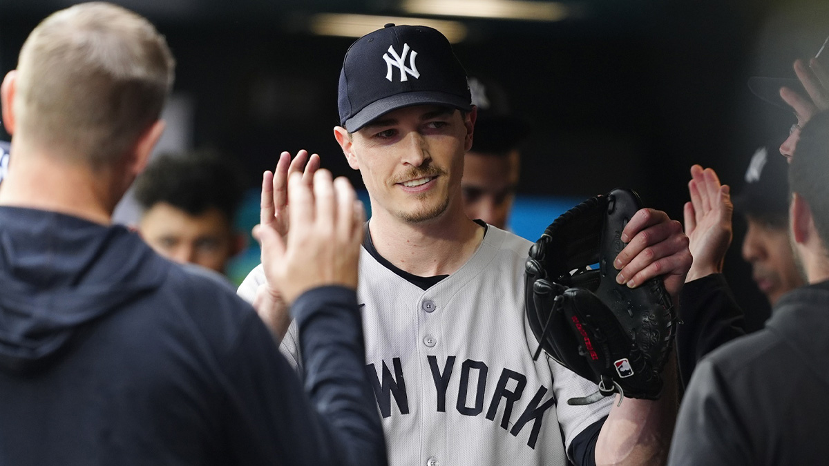 New York Yankees starting pitcher Max Fried (54) reacts after being pulled in the eighth inning against the Colorado Rockies at Coors Field.