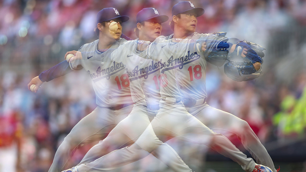 Los Angeles Dodgers starting pitcher Yoshinobu Yamamoto (18) throws against the Atlanta Braves in the second inning at Truist Park.