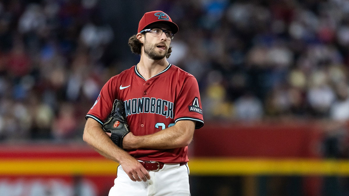 Arizona Diamondbacks pitcher Zac Gallen reacts in the fifth inning against the Pittsburgh Pirates at Chase Field