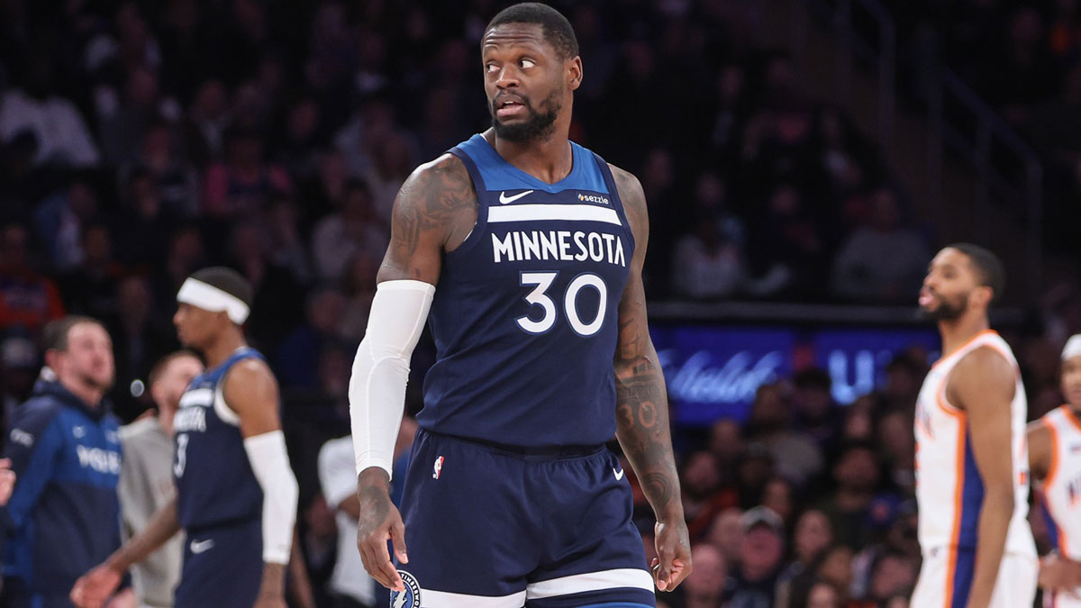 Minnesota Timberwolves forward Julius Randle (30) looks over to the New York Knicks bench in the fourth quarter at Madison Square Garden.