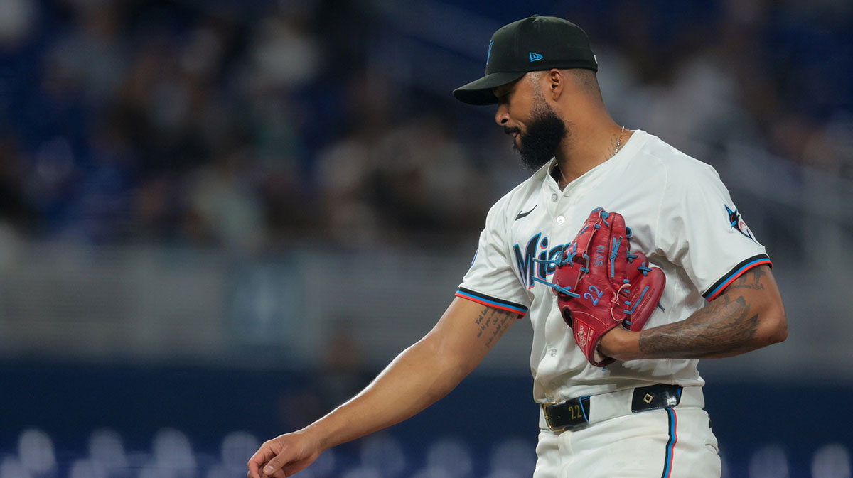 Miami Marlins starting pitcher Sandy Alcantara (22) pitches against the Colorado Rockies during the sixth inning at loanDepot Park.