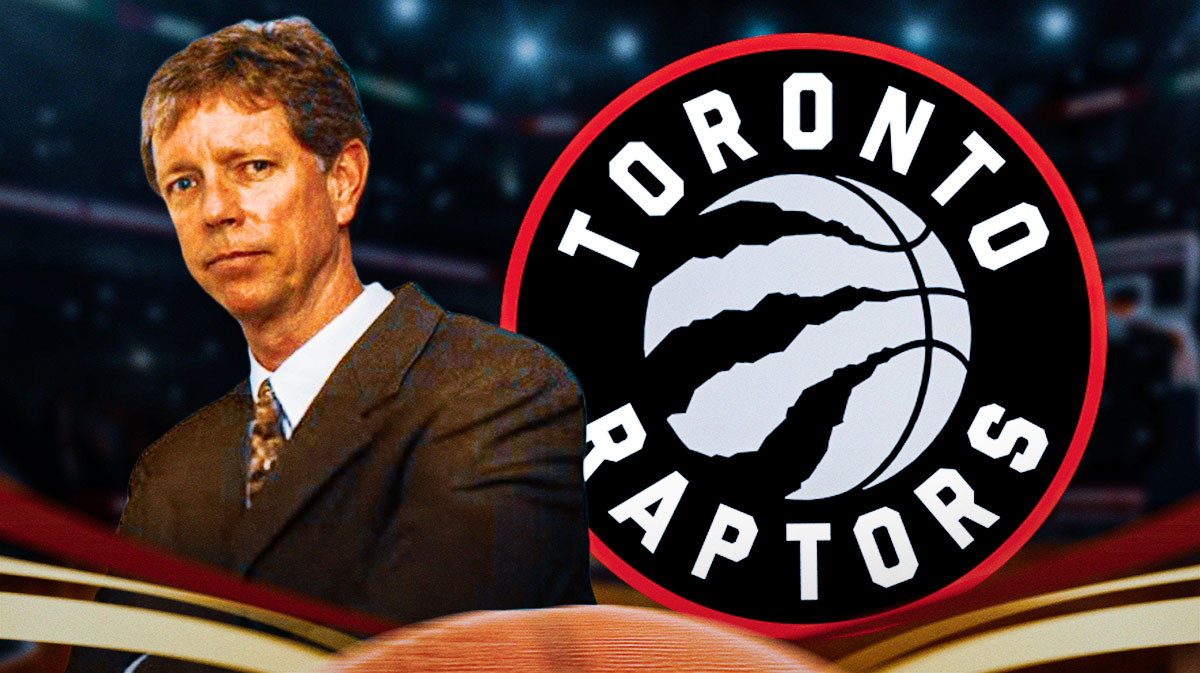 Former Raptors GM Rob Babcock with the Raptors logo