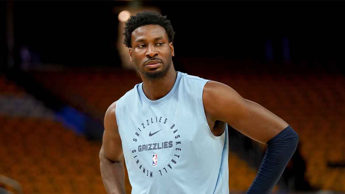 Memphis Grizzlies forward Jaren Jackson Jr. (13) stands on the court before the start of the game against the Golden State Warriors at the Chase Center.