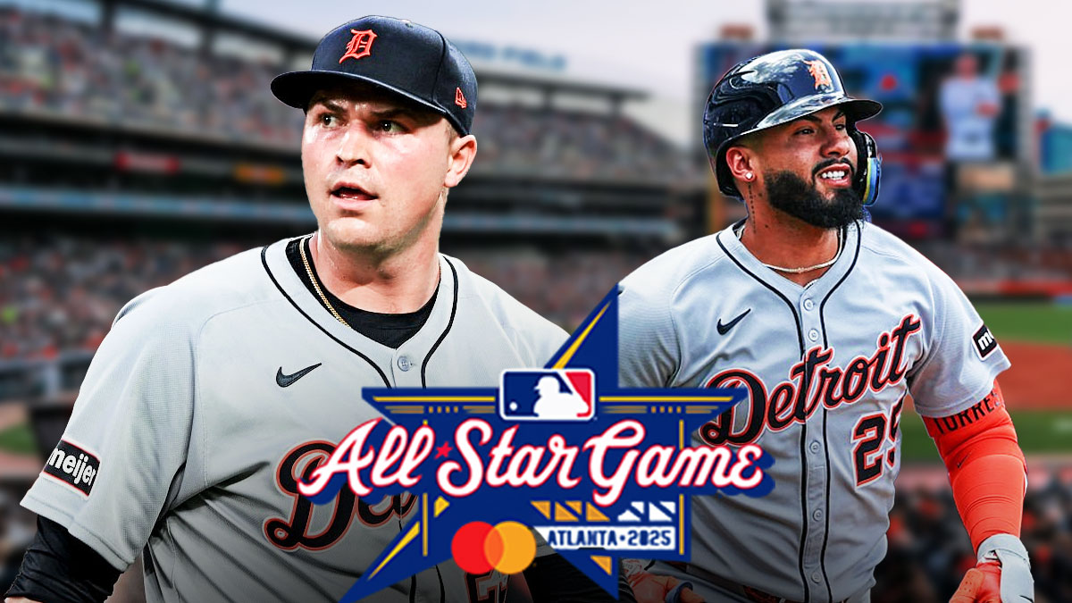 Tarik Skubal and Gleyber Torres. 2025 MLB All-Star Game logo in the middle