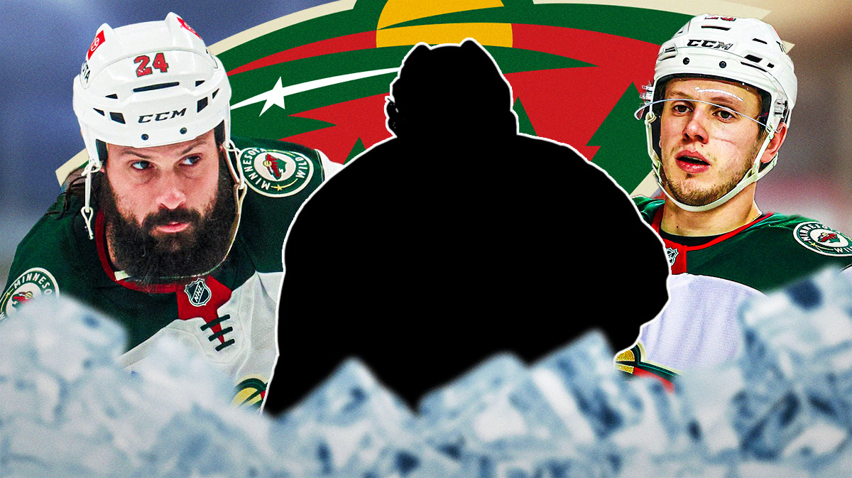 Marco Rossi and Zach Bogosian on the sides, mystery player in the middle, and wild logo in the background.