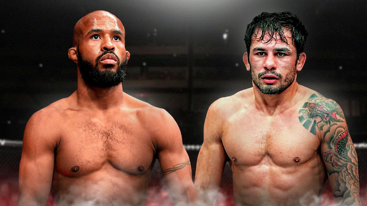 Demetrious Johnson and Alexandra Pantoja together. UFC octagon is background.