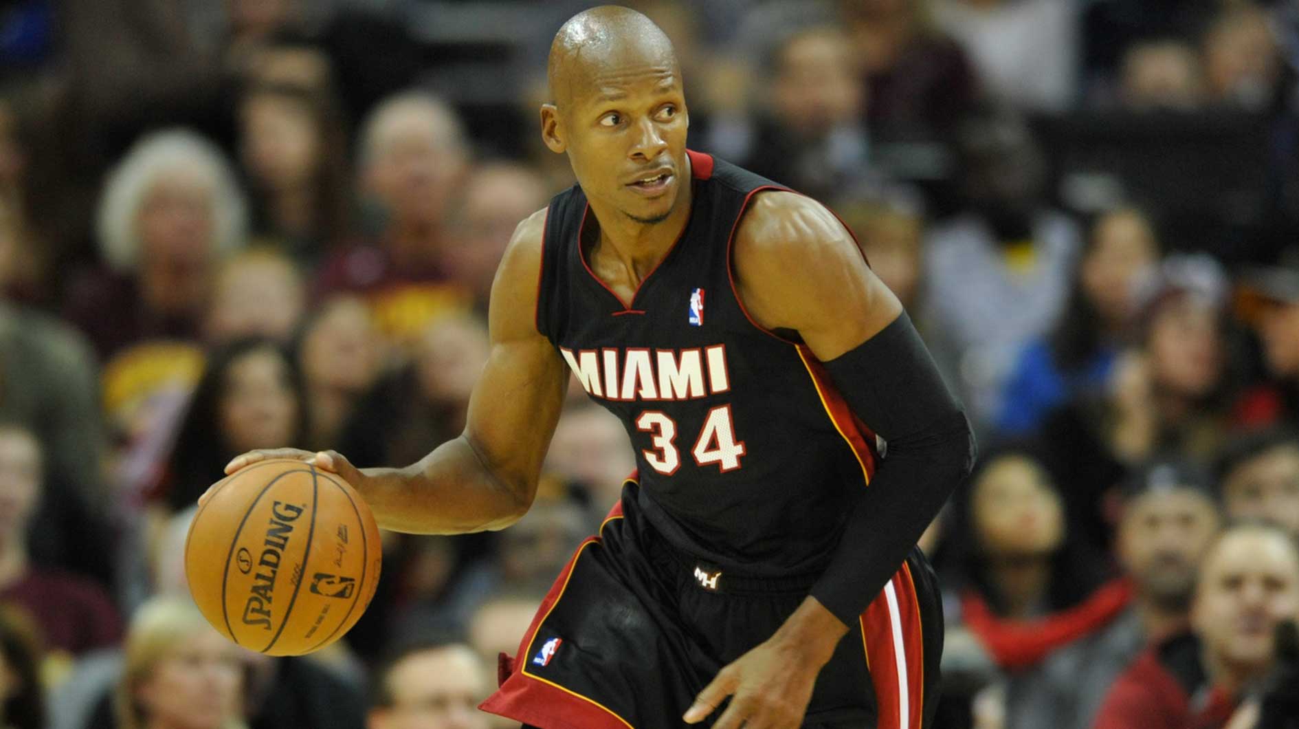 Miami Heat shooting guard Ray Allen (34) during a game against the Cleveland Cavaliers at Quicken Loans Arena. Miami won 95-84.