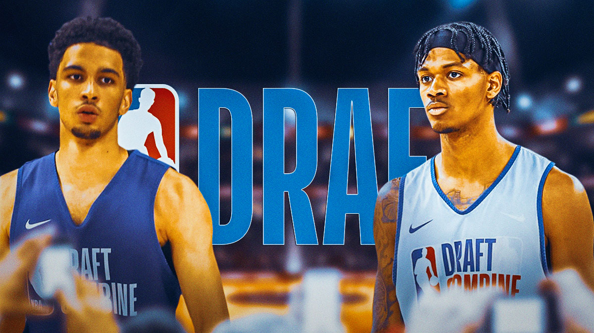 NBA Draft logo front and center. Tyrese Proctor and Dink Pate together.